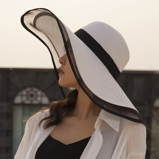 HT2504 Sun Hat Summer anti-UV Lady Wide Brim Hat Women Solid Plain Floppy Summer Straw Hats for Women Female Mesh Brim Beach Hat