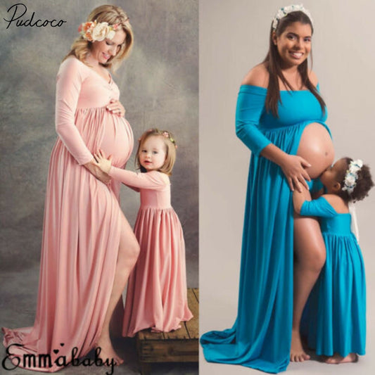 Photography Prop Pregnant Women Maxi Dress Gown Maternity Mother Daughter Match