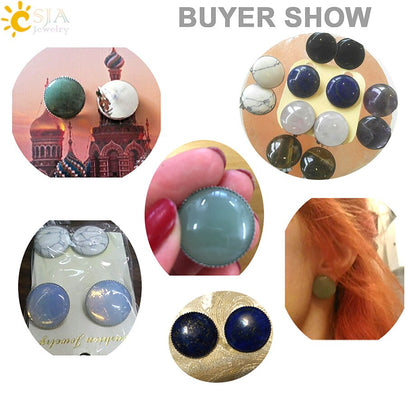 Women Girl Summer Jewelry Round Natural Stone Bead Clip on Earrings - Hiccupzz
