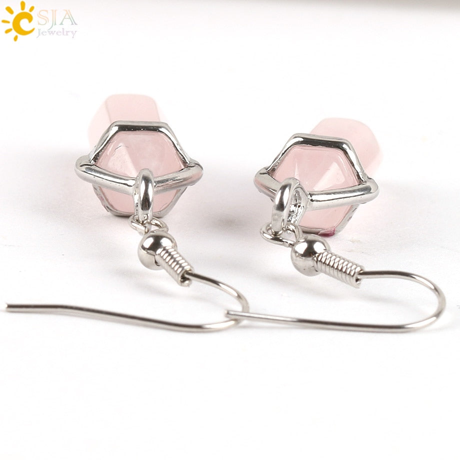 Hexagonal Reiki Natural Stone Crystal Earrings