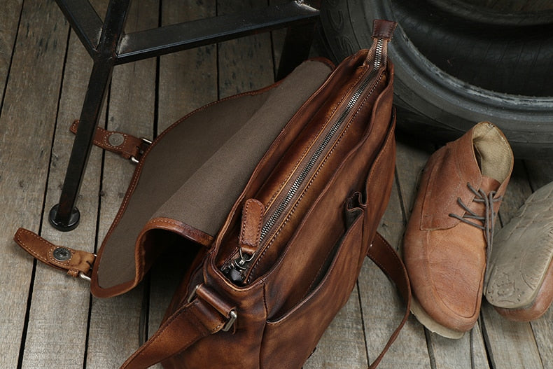 Vintage Genuine Leather Messenger Bag for men