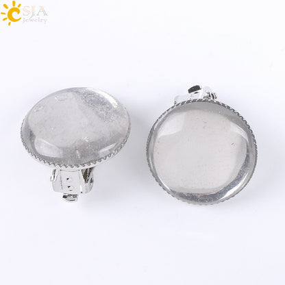Women Girl Summer Jewelry Round Natural Stone Bead Clip on Earrings - Hiccupzz