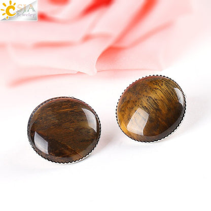 Women Girl Summer Jewelry Round Natural Stone Bead Clip on Earrings - Hiccupzz