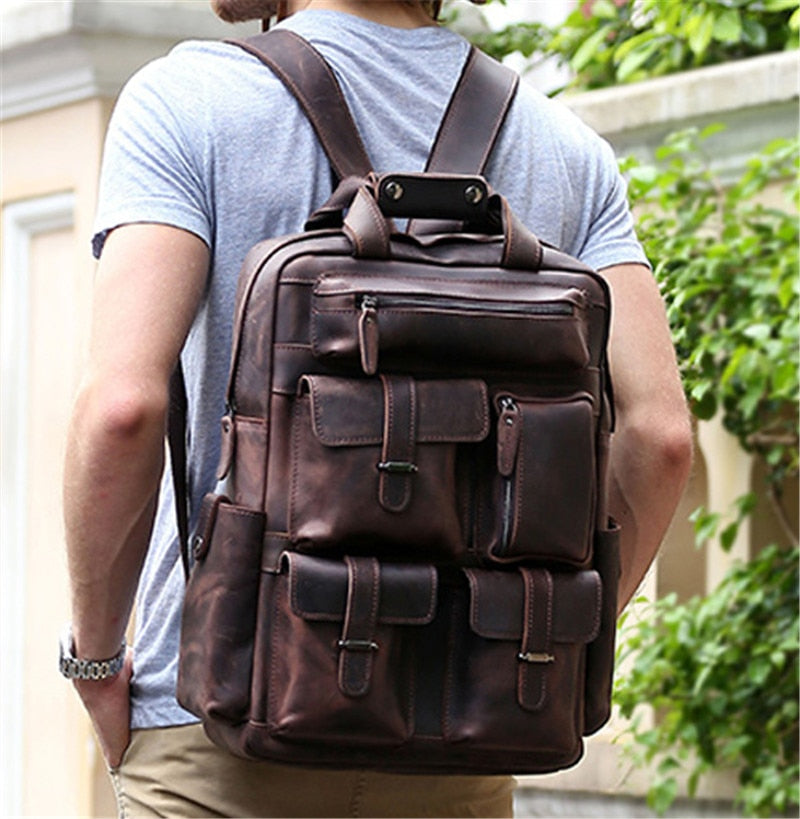 Vintage New 2023 Men's Genuine Leather Backpack Men