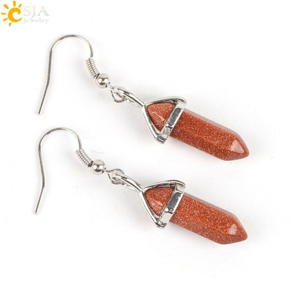 Hexagonal Reiki Natural Stone Crystal Earrings - Hiccupzz