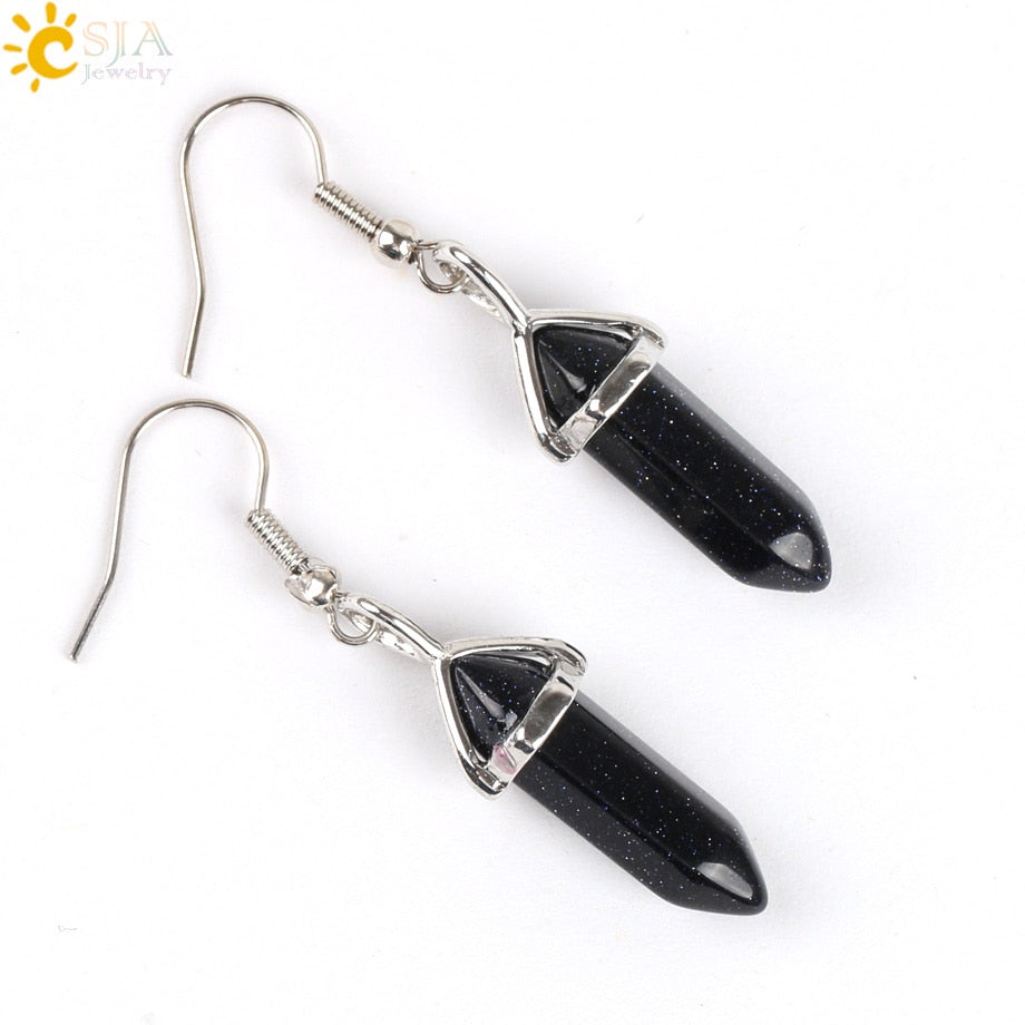 Hexagonal Reiki Natural Stone Crystal Earrings