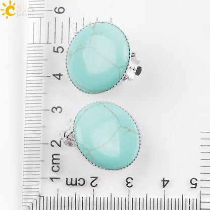 Women Girl Summer Jewelry Round Natural Stone Bead Clip on Earrings - Hiccupzz