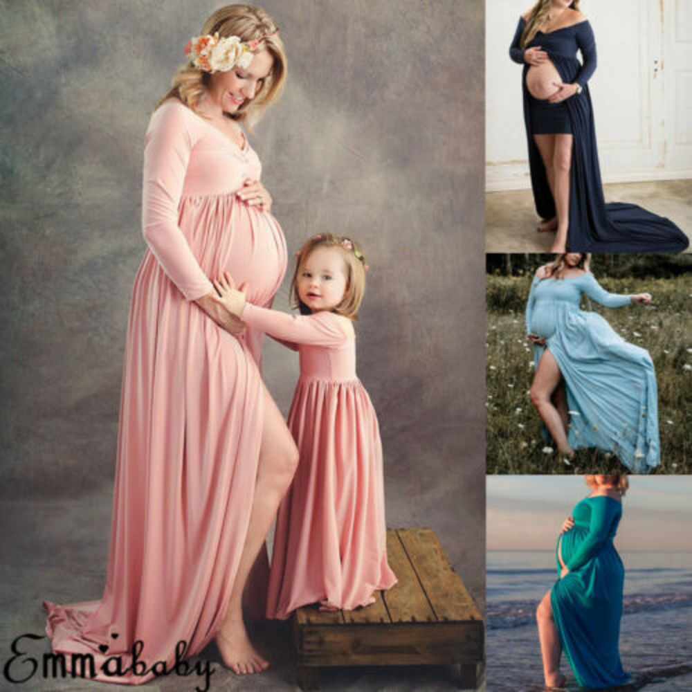 Photography Prop Pregnant Women Maxi Dress Gown Maternity Mother Daughter Match