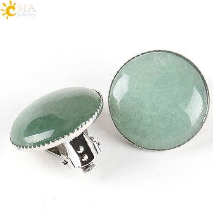 Women Girl Summer Jewelry Round Natural Stone Bead Clip on Earrings - Hiccupzz