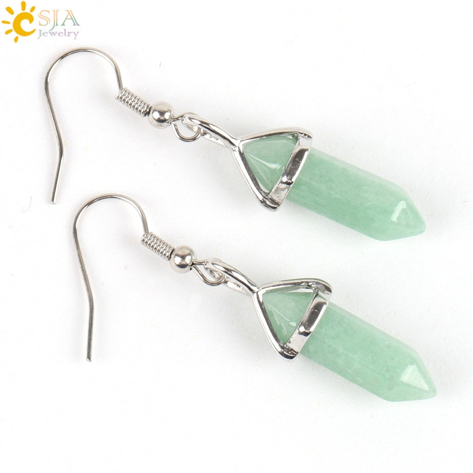 Hexagonal Reiki Natural Stone Crystal Earrings