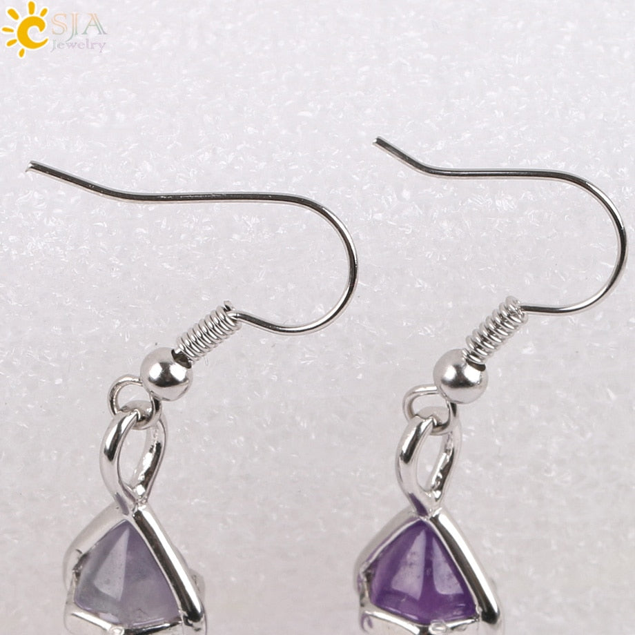 Hexagonal Reiki Natural Stone Crystal Earrings