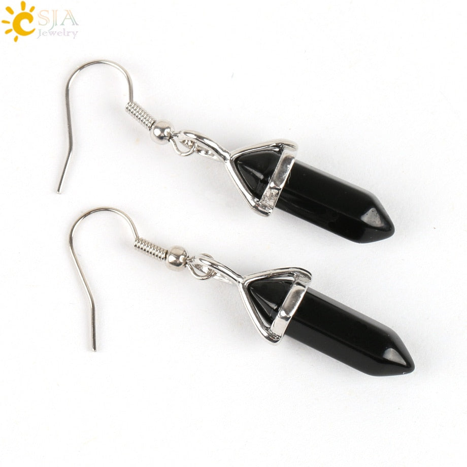 Hexagonal Reiki Natural Stone Crystal Earrings