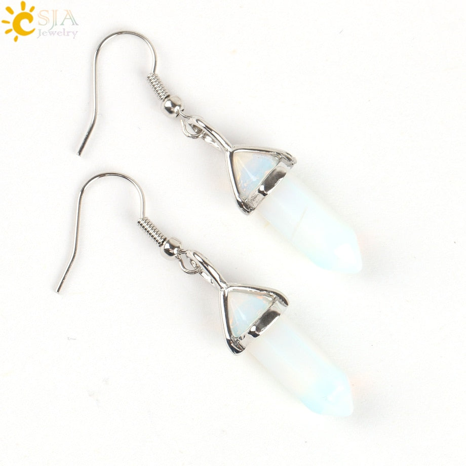 Hexagonal Reiki Natural Stone Crystal Earrings