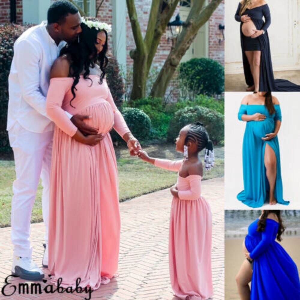 Photography Prop Pregnant Women Maxi Dress Gown Maternity Mother Daughter Match