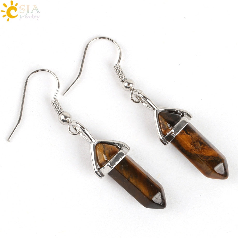 Hexagonal Reiki Natural Stone Crystal Earrings