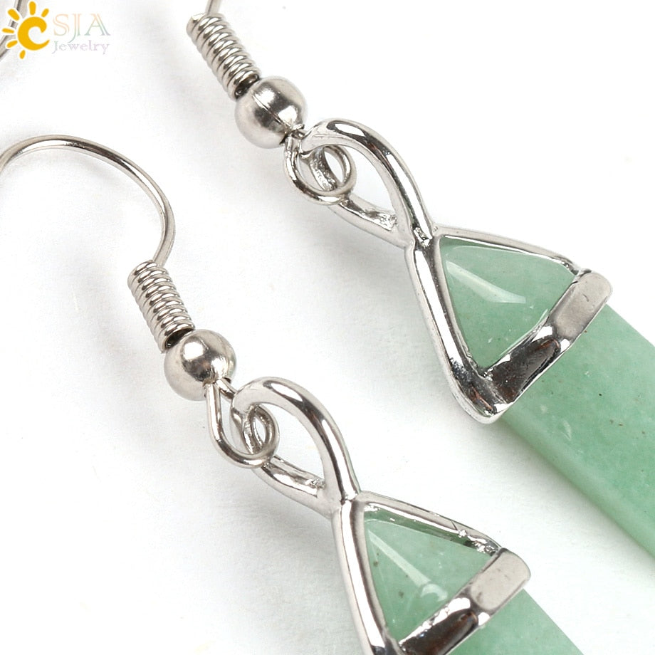 Hexagonal Reiki Natural Stone Crystal Earrings