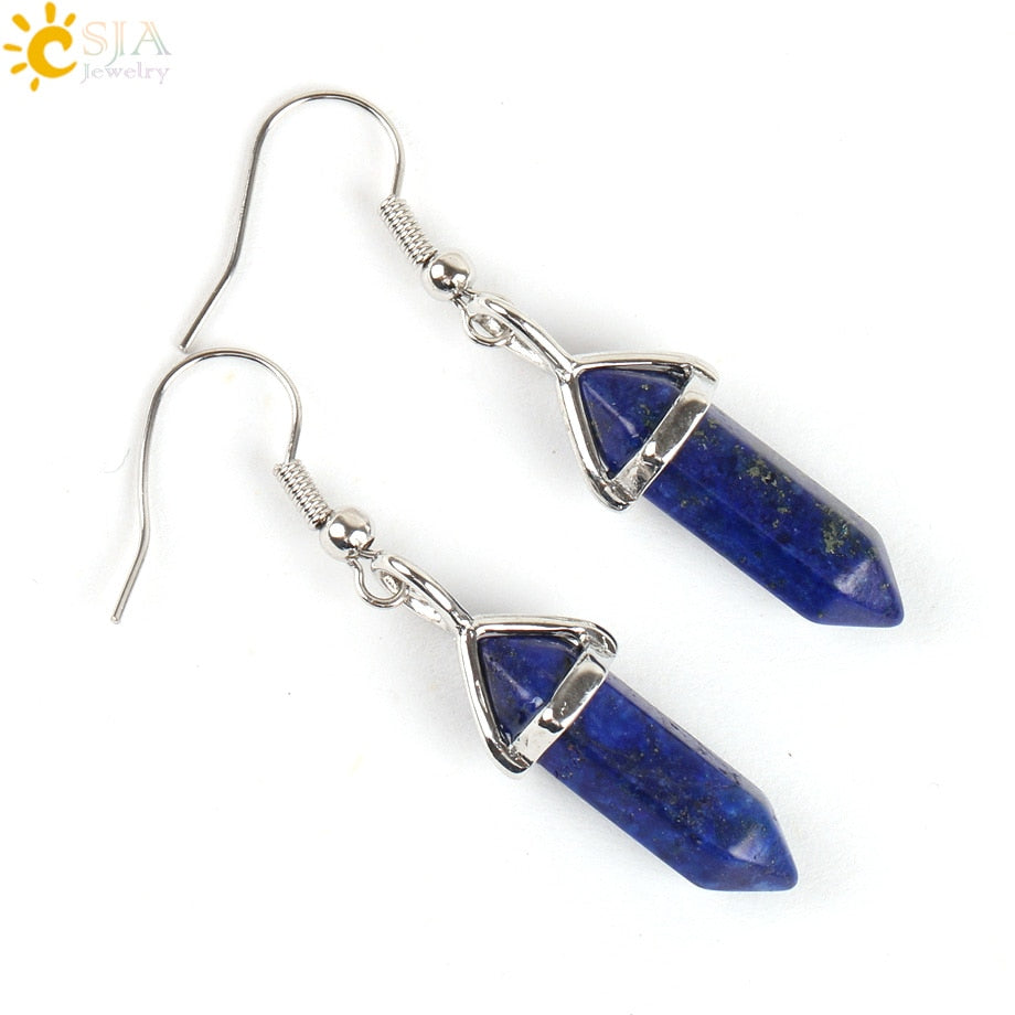 Hexagonal Reiki Natural Stone Crystal Earrings