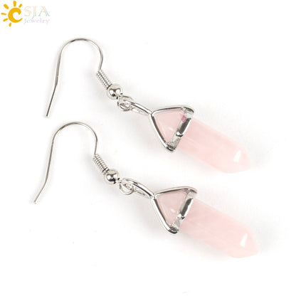 Hexagonal Reiki Natural Stone Crystal Earrings - Hiccupzz