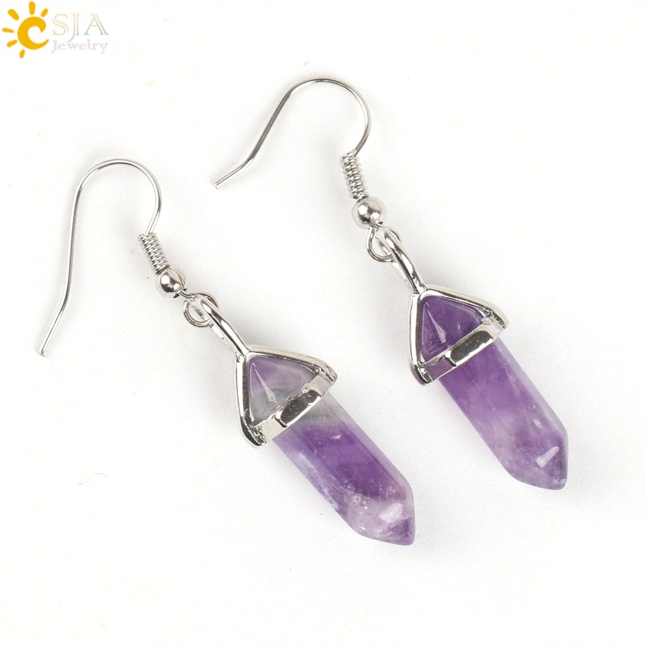 Hexagonal Reiki Natural Stone Crystal Earrings