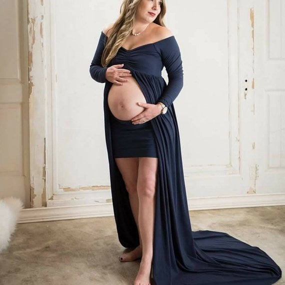 Photography Prop Pregnant Women Maxi Dress Gown Maternity Mother Daughter Match