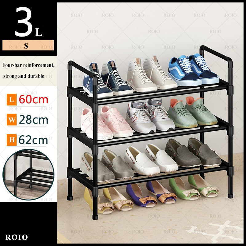 Simple Shoe Rack Metal Shoe Shelf Footwear Shoe Rack Living Room Space Saving Shoes Organizer Stand Holder Black Shoe Shelf