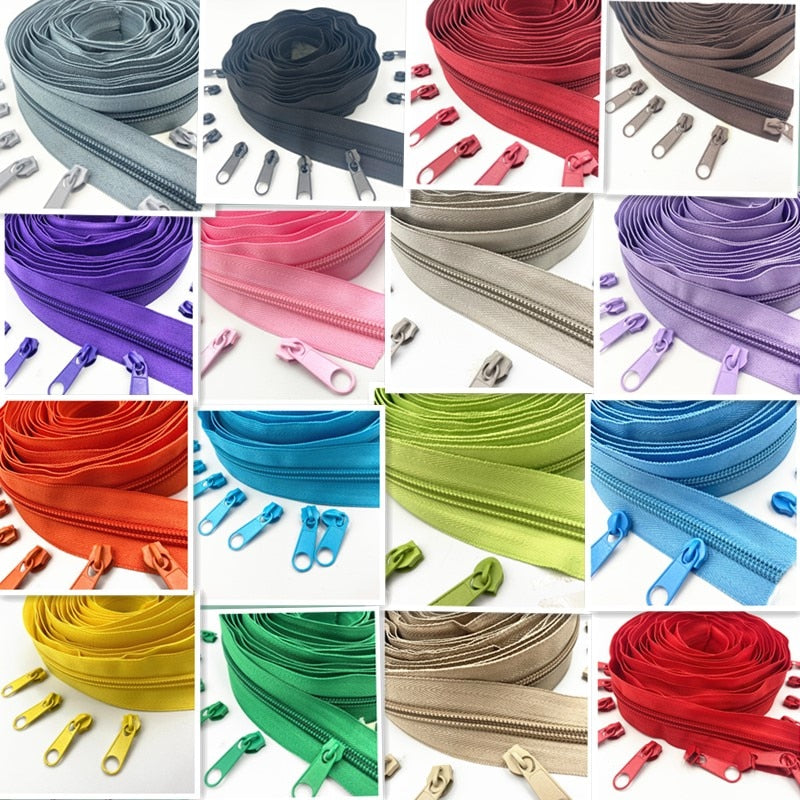 5 Meters (5.4 Yard ) 5 # (20 Colors) Long Nylon Coil Zipper  with 10pcs Zipper Slider for DIY Sewing Clothing Accessories