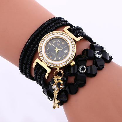 Leather wristwatch bracelet Quartz luxury key winding watches for women - Hiccupzz