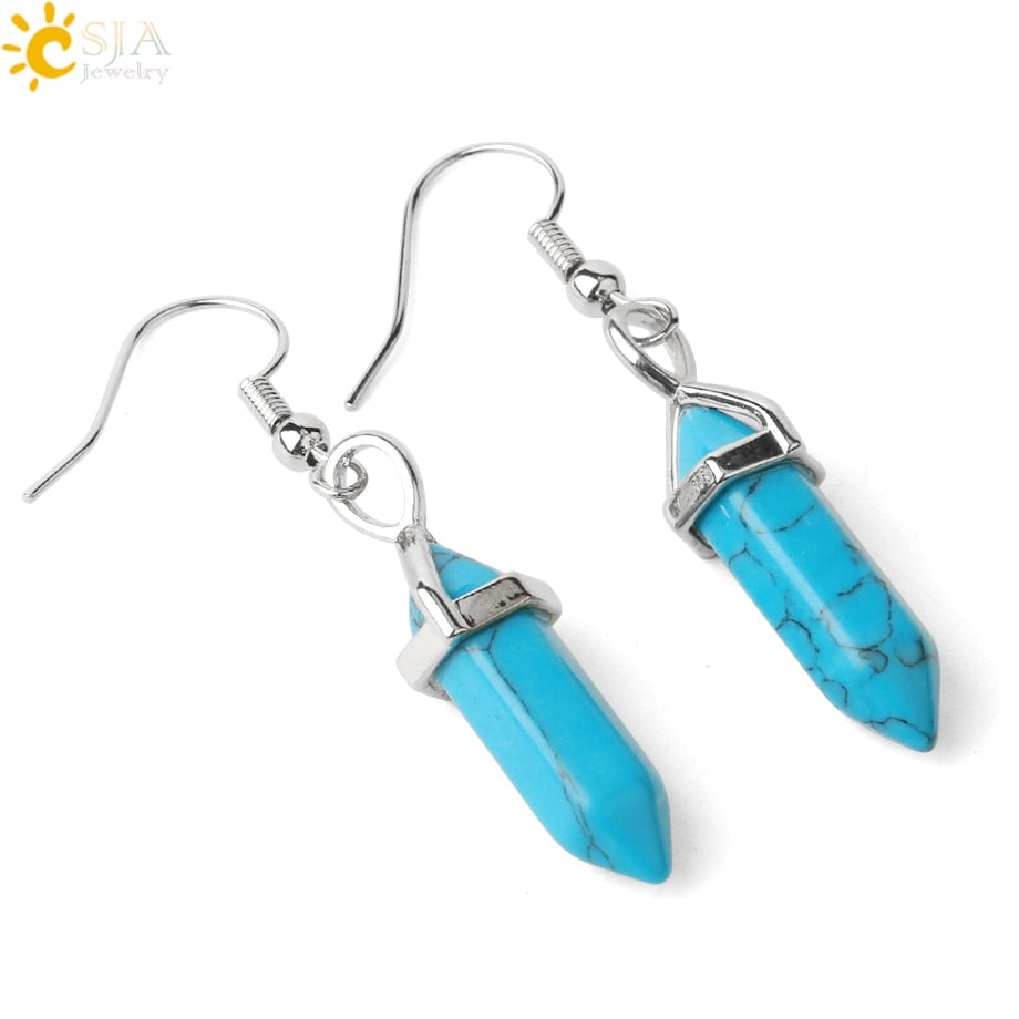 Hexagonal Reiki Natural Stone Crystal Earrings