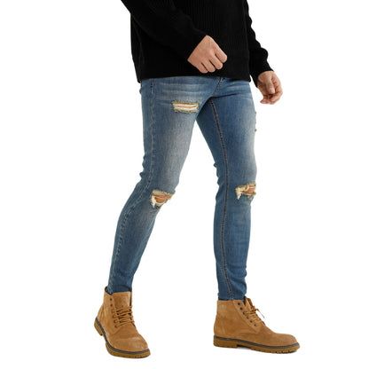 Free Sample Top Quality Side Pocket Ripped Jeans Original Stretch Denim Jeans Mens - Hiccupzz