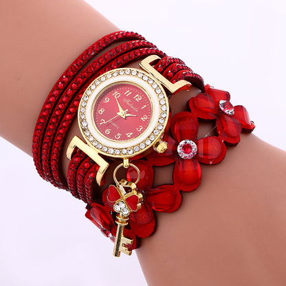 Leather wristwatch bracelet Quartz luxury key winding watches for women - Hiccupzz