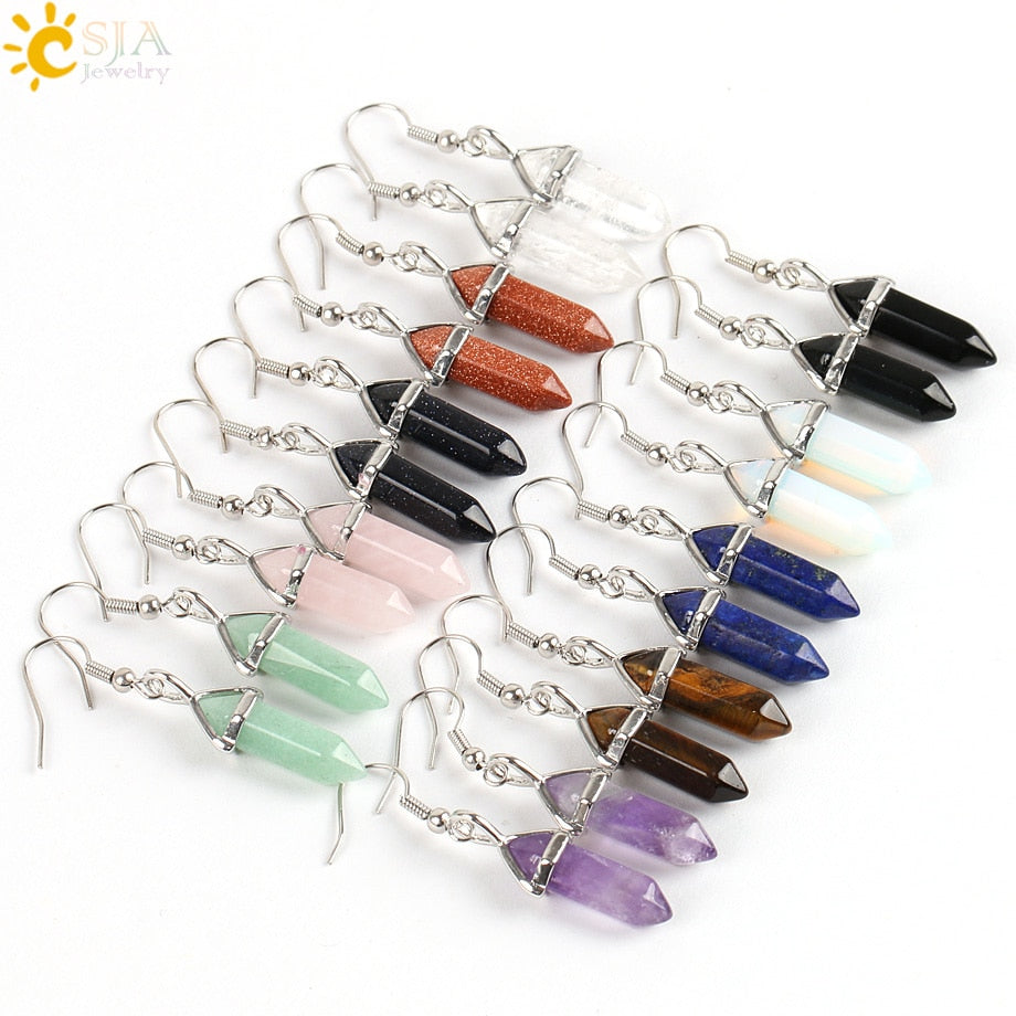 Hexagonal Reiki Natural Stone Crystal Earrings