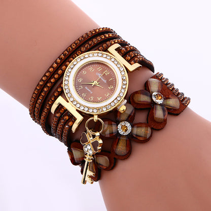 Leather wristwatch bracelet Quartz luxury key winding watches for women - Hiccupzz