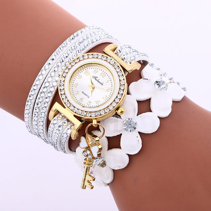Leather wristwatch bracelet Quartz luxury key winding watches for women - Hiccupzz