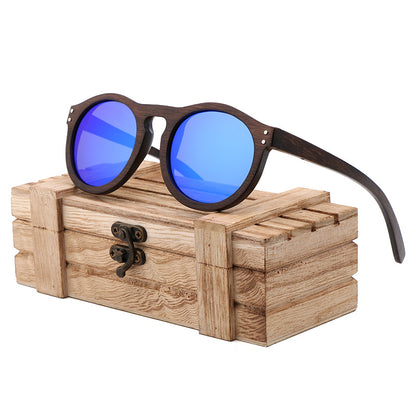Handmade Retro Wooden Polarized Men's Sunglasses Round shape UV400 - Hiccupzz