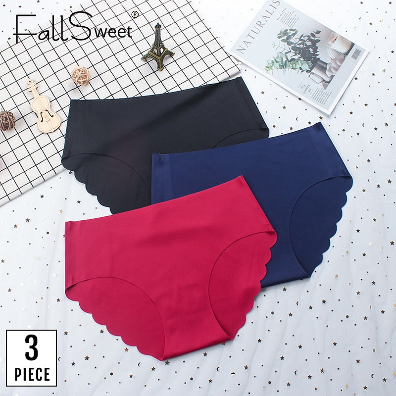 FallSweet 3 pcs/lot ! Seamless Panties Women Solid Sexy Underwear Mid Waist Briefs M to XXL