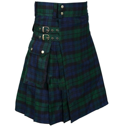 Men's Plaid Contrast Color Pocket Pleated Skirt - Hiccupzz