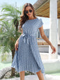 Spring And Summer New Casual Short Sleeve Floral Tie-neck Dress Pleated Skirt - Hiccupzz