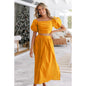 Spring Summer New Lantern Sleeve Square Collar Top Split Dress Two-piece Set - Hiccupzz