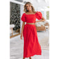 Spring Summer New Lantern Sleeve Square Collar Top Split Dress Two-piece Set - Hiccupzz