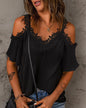 New V-neck Stitching Women's Short Sleeve Lace Loose Camisole - Hiccupzz