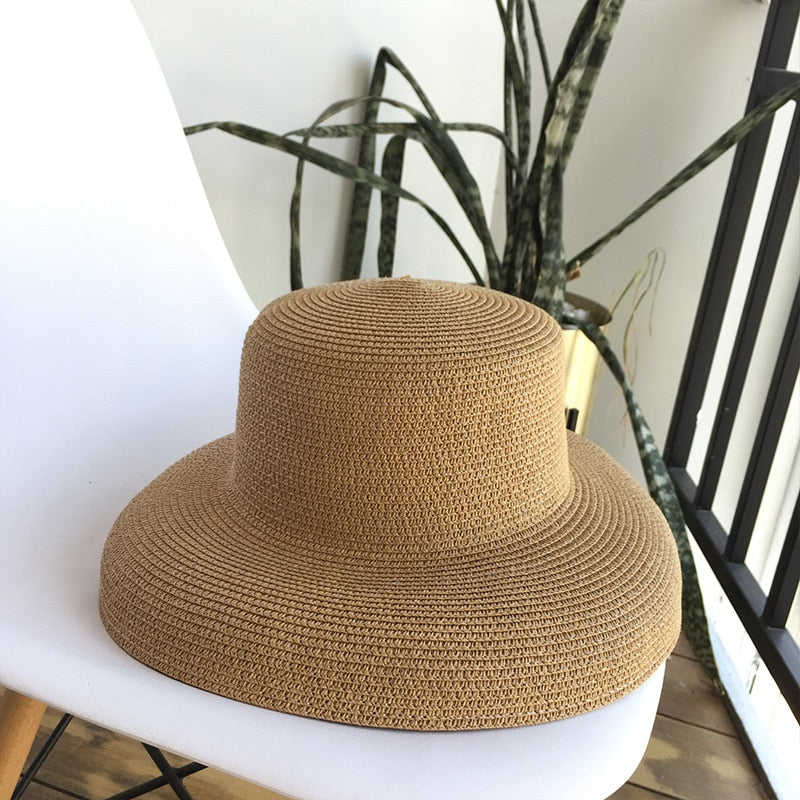 Summer hat new female sun hat folding beach hat big brim travel sunscreen Hepburn wind sun hat travel