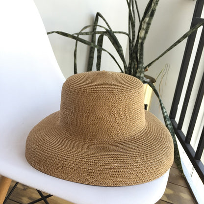 Summer hat new female sun hat folding beach hat big brim travel sunscreen Hepburn wind sun hat travel - Hiccupzz
