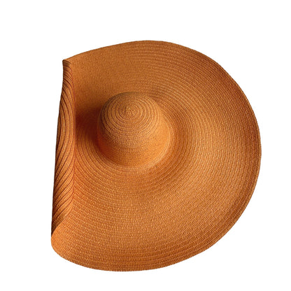 Simple Large Foldable 25cm Wide Brim Floppy Straw Hat For Women Girl Uv Protection Sun Hat Female Holiday Beach Panama Shade Cap - Hiccupzz