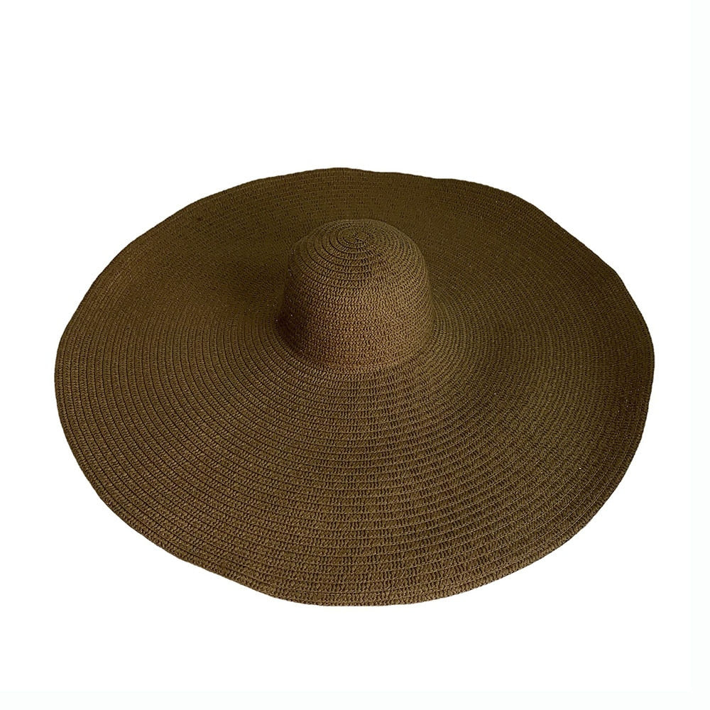 Simple Large Foldable 25cm Wide Brim Floppy Straw Hat For Women Girl Uv Protection Sun Hat Female Holiday Beach Panama Shade Cap