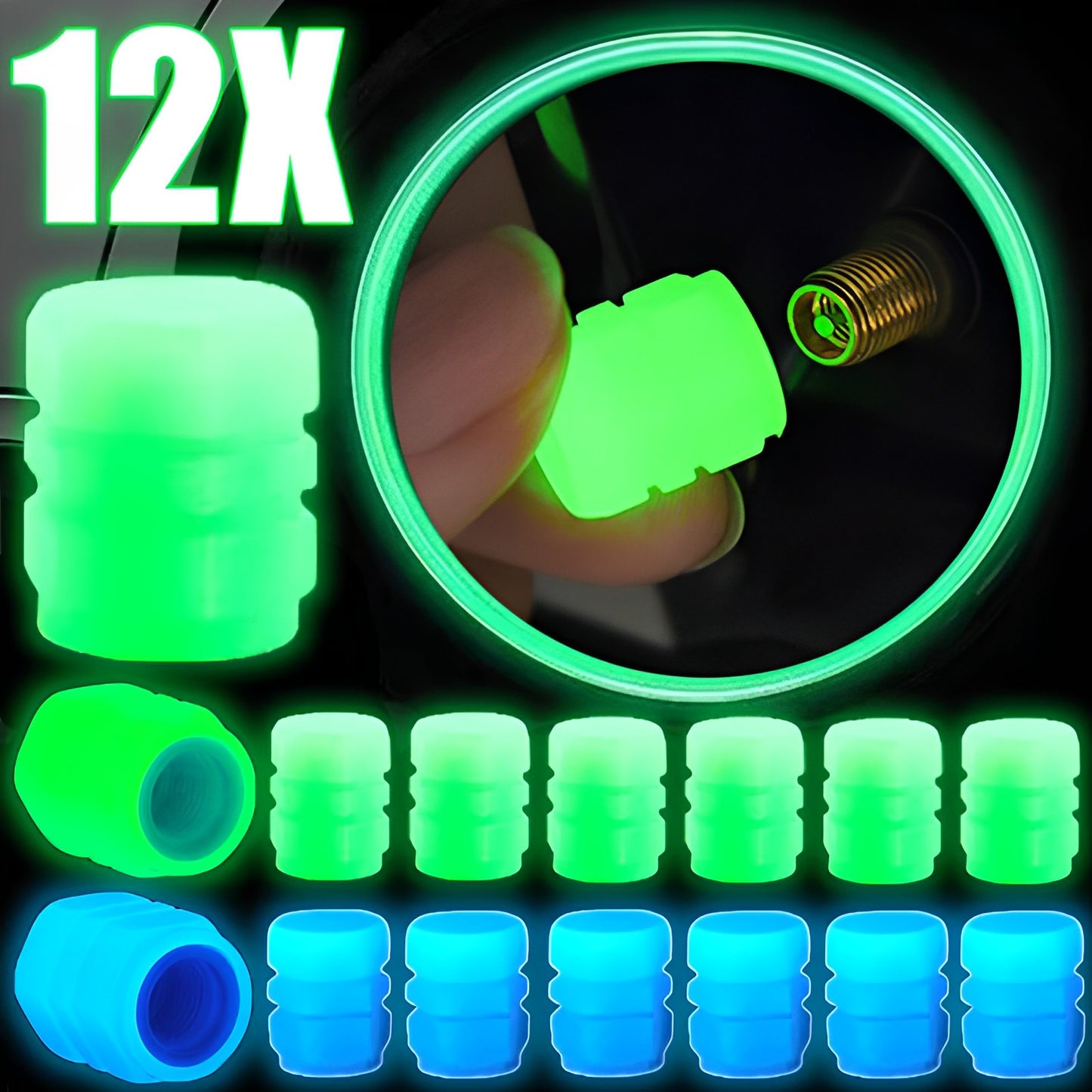 12Pcs Car Luminous Tire Valve Caps Fluorescent