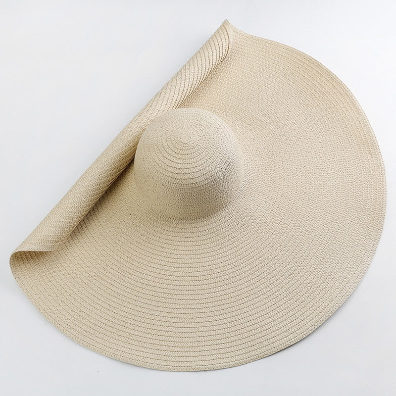 70cm Oversized  Wide Brim Sun Hat Travel  Large UV Protection Beach Straw Hats Women Summer Floppy Foldable Chapeaux Wholesale