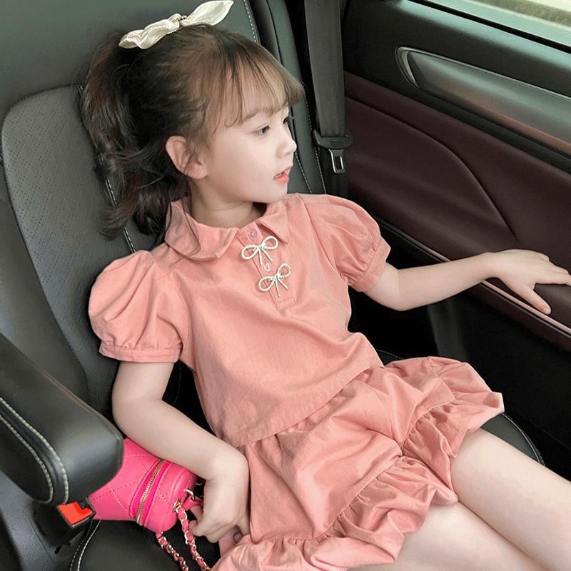 Girls' Summer Suits 2022 Latest Style Polo Collar Shorts Short Sleeve Fashion Thin Two-Piece Suit