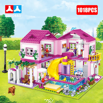 Friends City House Summer Holiday Villa Castle Building Blocks Sets Figures Swimming Pool DIY Toys for Kids Girls - Hiccupzz