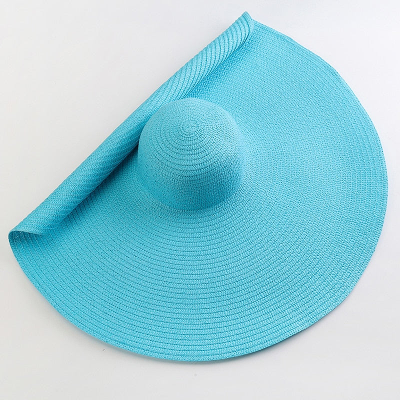 70cm Oversized  Wide Brim Sun Hat Travel  Large UV Protection Beach Straw Hats Women Summer Floppy Foldable Chapeaux Wholesale