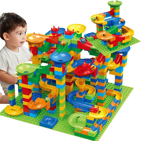 Marble Run Race and Small Size Building Blocks DIY Toys